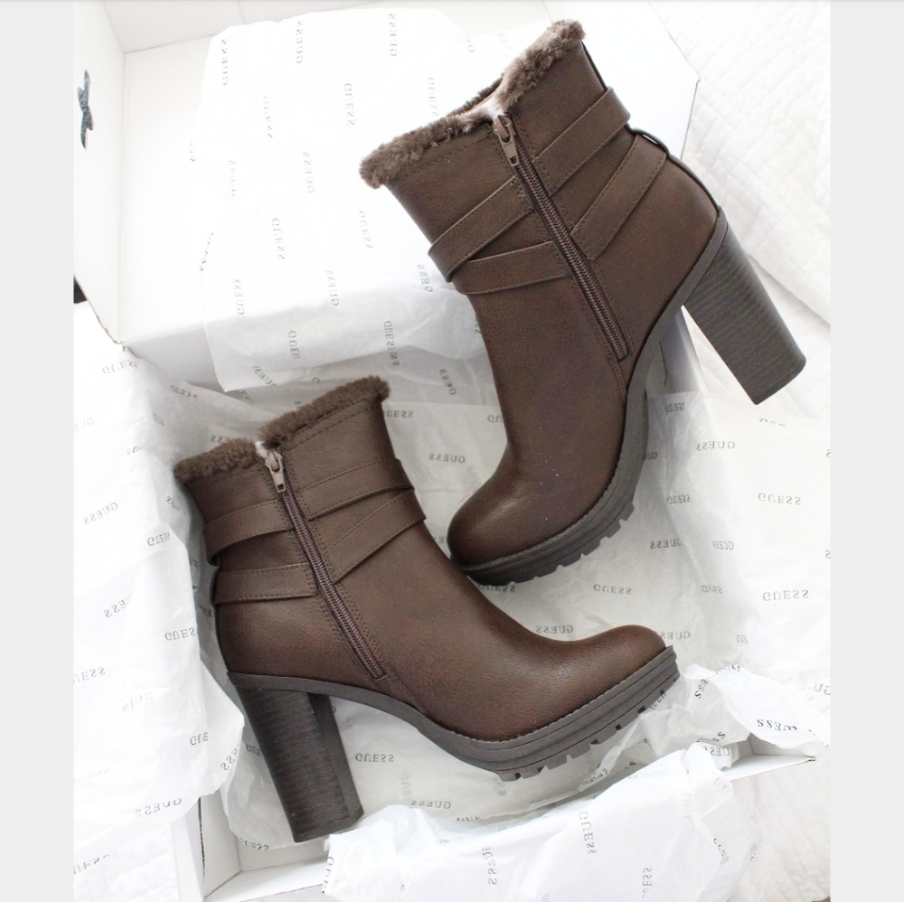 NWB GUESS KAVIN BROWN HEEL BOOTS SIZE 7.5 AND 8
